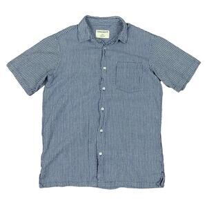 Cottonworld Short Sleeve Button Up Shirt Vintage Wash Navy Blue Men's Size Large